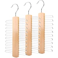 Lawei 3 Unidades Percha para 20 Corbatas Percha de Corbata de Madera con Ganchos de Metal para Corbatas Bufandas…